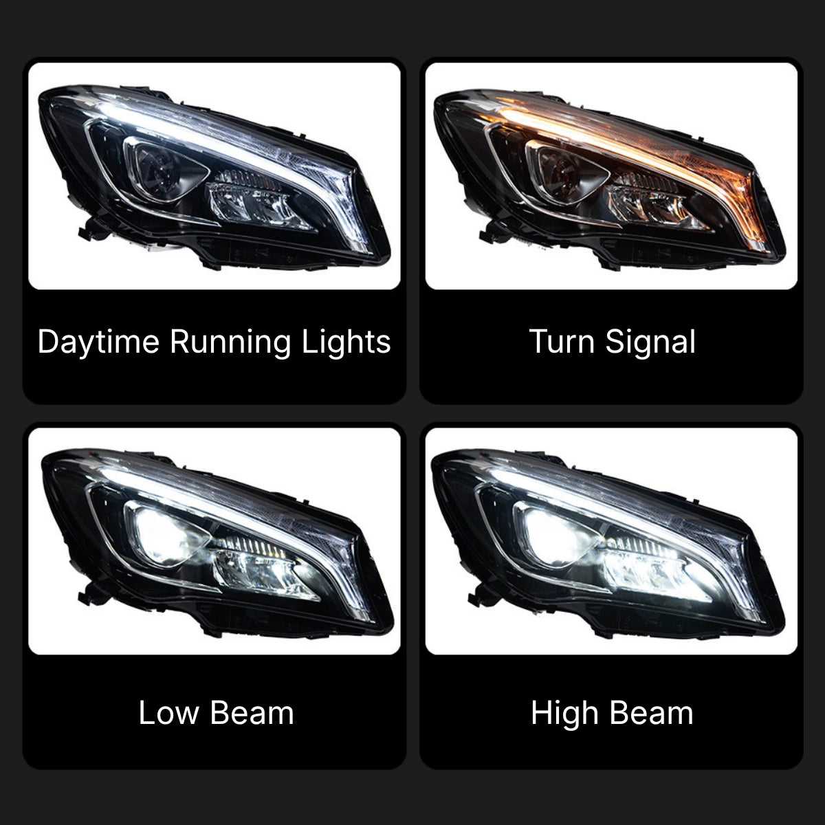 LED Headlights for 2014-2019 Mercedes-Benz CLA C117/W117 | Start-Up Animation, White DRL, Plug & Play