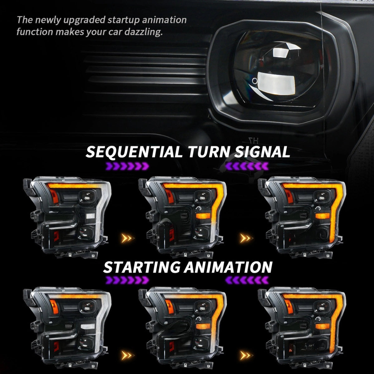 LED Headlights for 2015-2020 Ford F-150 (XL to Raptor) | Startup Animation, Dual-Color DRL