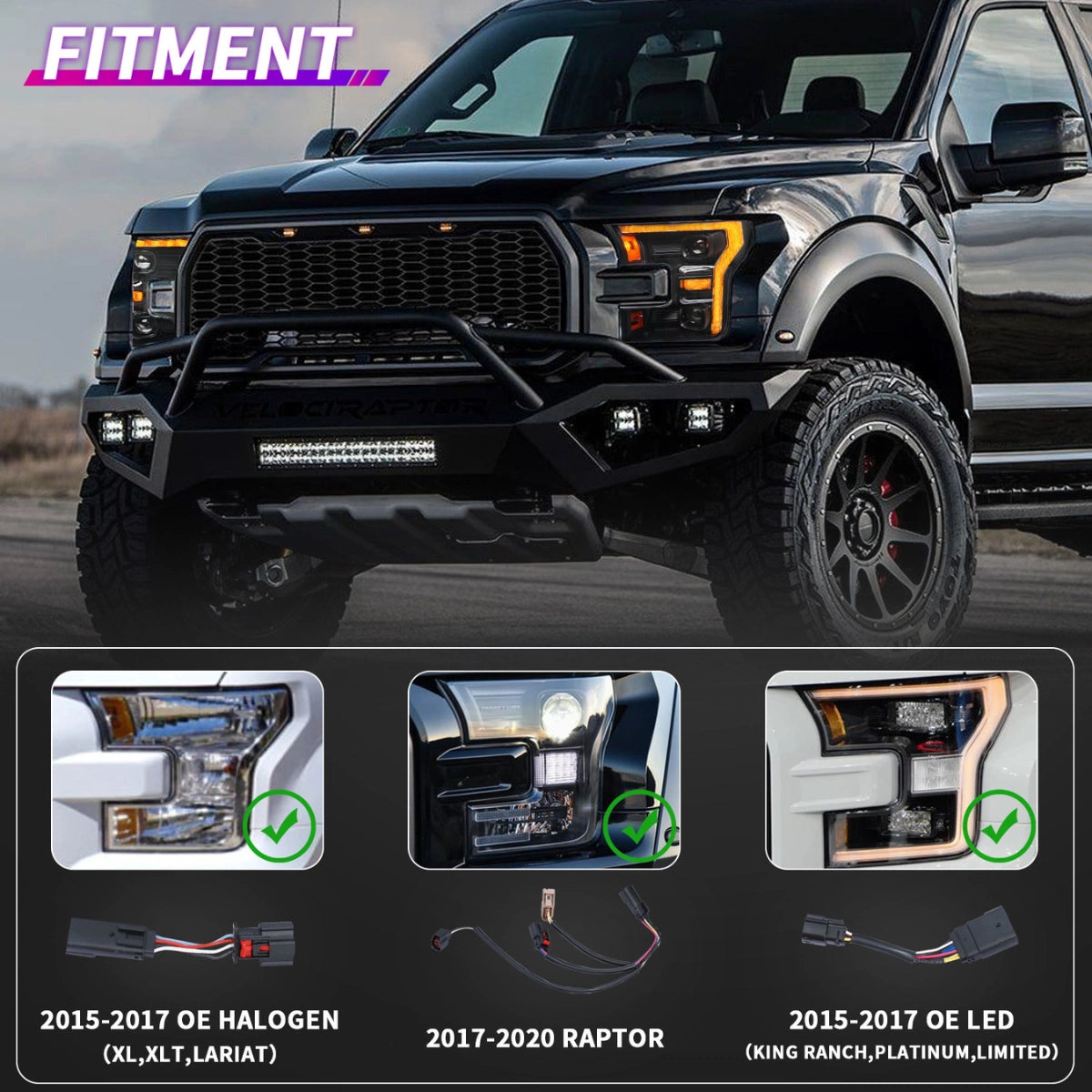 LED Headlights for 2015-2020 Ford F-150 (XL to Raptor) | Startup Animation, Dual-Color DRL
