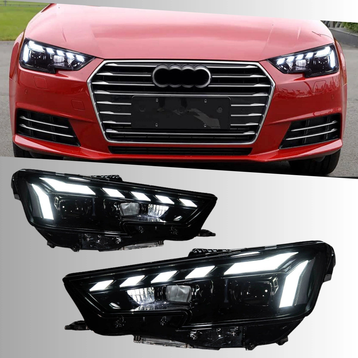 LED Headlights for 2017-2019 Audi A4 8W B9 Pre-Facelift | RS-Style, Start-Up Animation, White DRL, Plug & Play