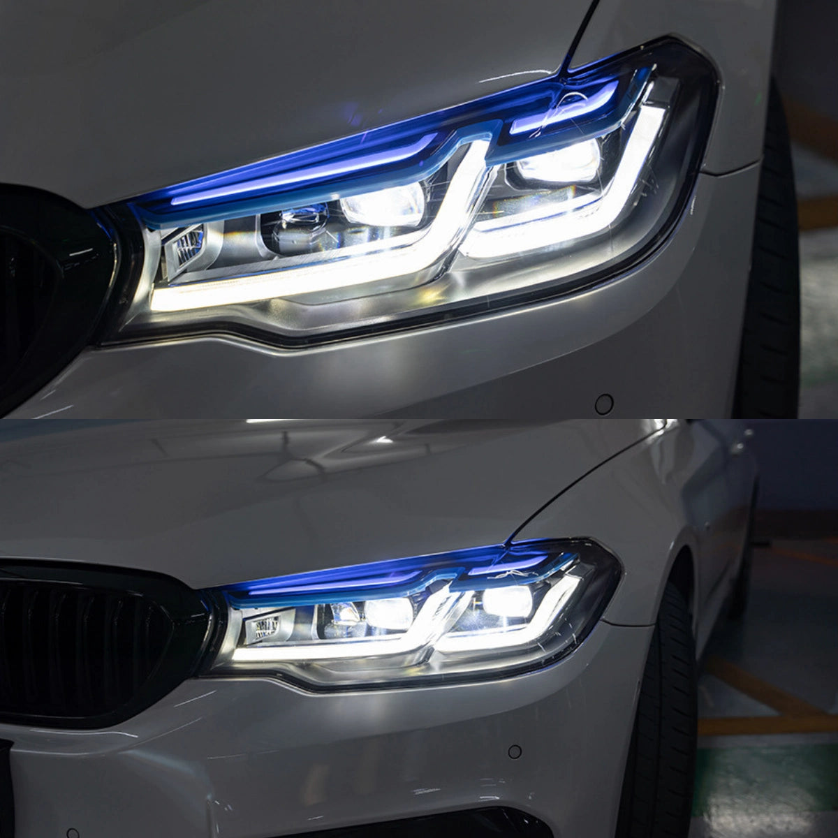 LED Headlights for 2017-2020 BMW 5 Series G30 Pre-LCI | Dual Blue Eyebrow, Dual-Color DRL, Plug & Play