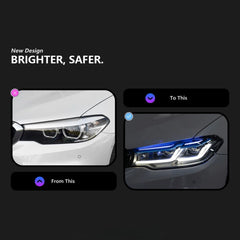 LED Headlights for 2017-2020 BMW 5 Series G30 Pre-LCI | Dual Blue Eyebrow, Dual-Color DRL, Plug & Play