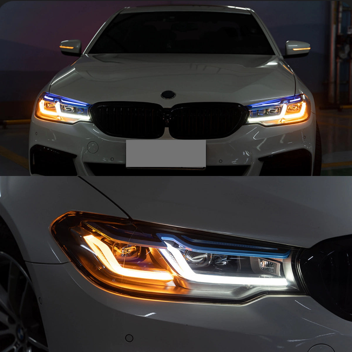 LED Headlights for 2017-2020 BMW 5 Series G30 Pre-LCI | Dual Blue Eyebrow, Dual-Color DRL, Plug & Play
