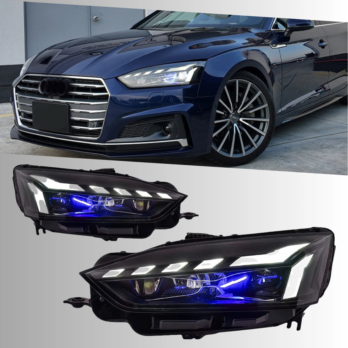 LED Headlights for 2018-2020 Audi A5 S5 F5 Pre-Facelift | RS-Style, Start-Up Animation, White DRL, Plug & Play
