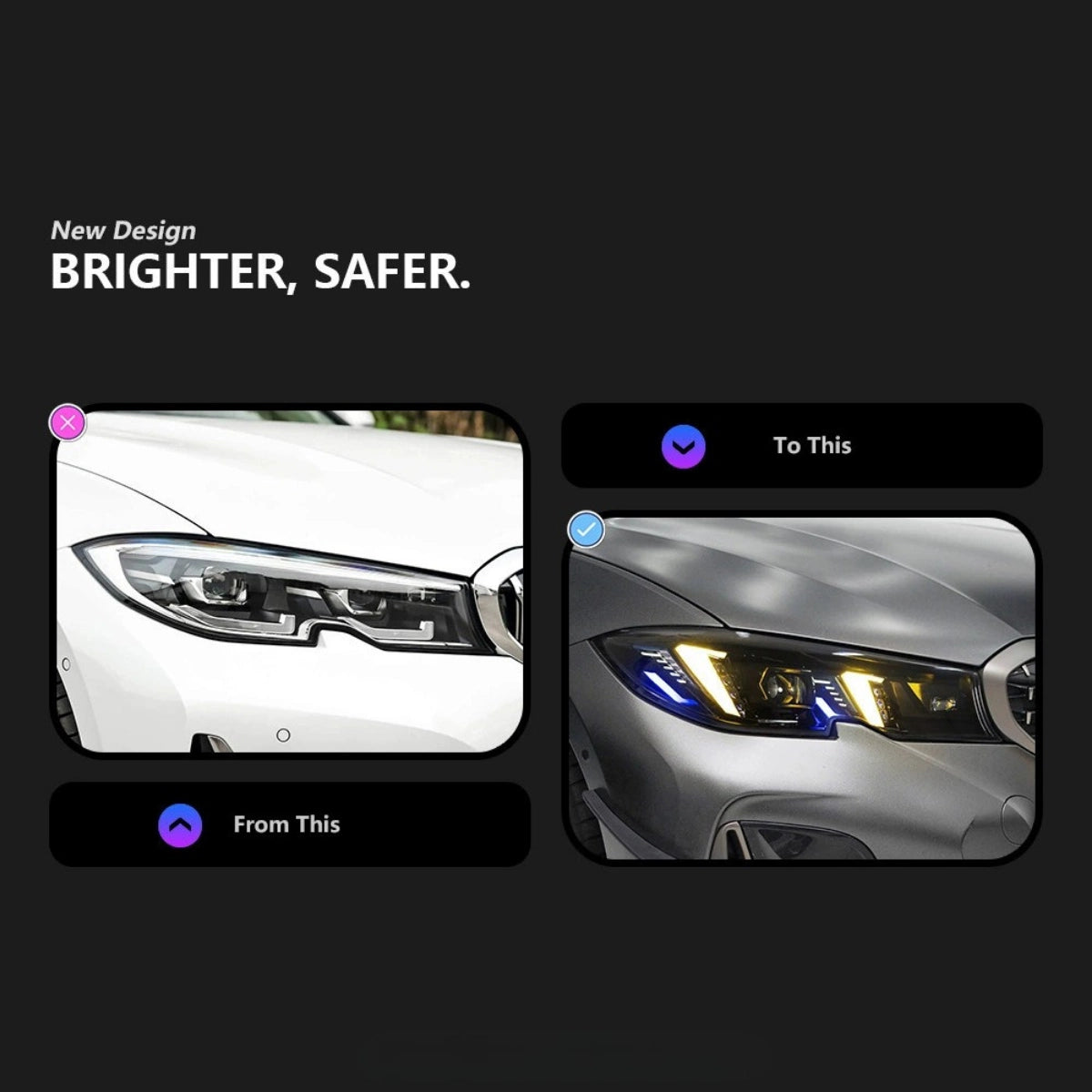 LED Headlights for 2019-2022 BMW 3 Series G20 Pre-LCI | Dual-Color Fang DRL, Plug & Play