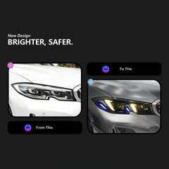 LED Headlights for 2019-2022 BMW 3 Series G20 Pre-LCI | Dual-Color Fang DRL, Plug & Play