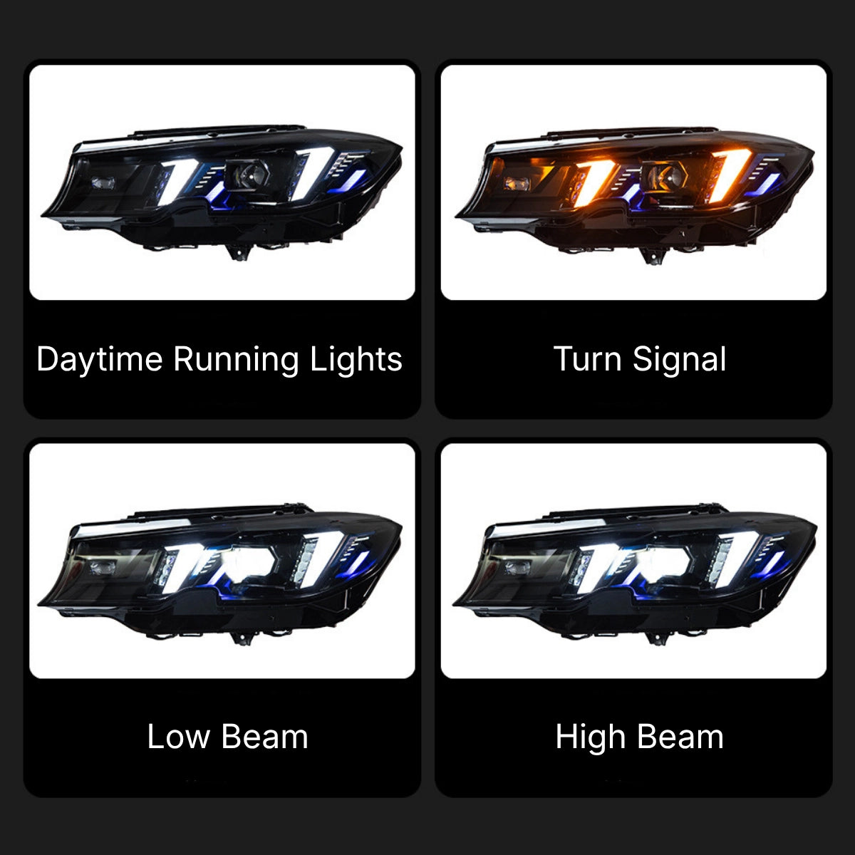 LED Headlights for 2019-2022 BMW 3 Series G20 Pre-LCI | Dual-Color Fang DRL, Plug & Play