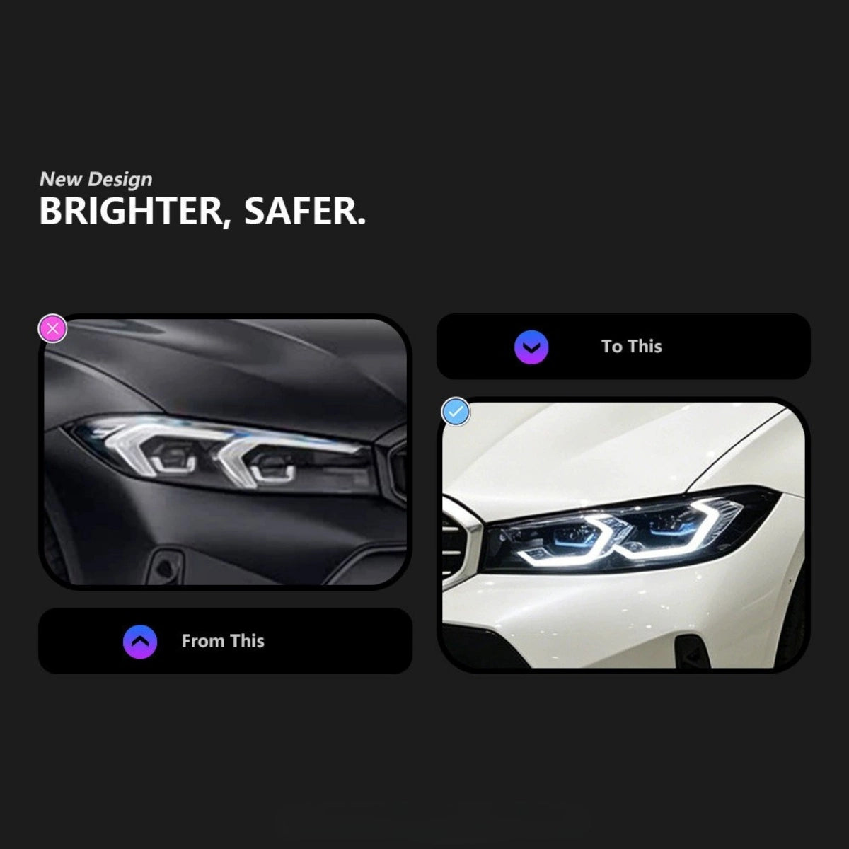 LED Headlights for 2019-2026 BMW 3 Series G20 | G80-Style Dual-Color DRL, Start-Up Animation, Plug & Play