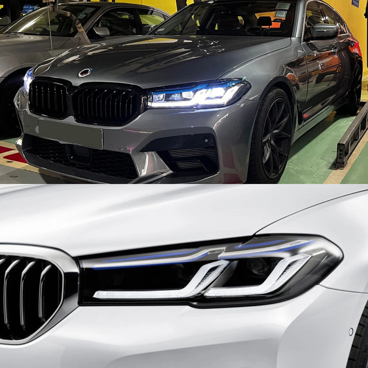 LED Headlights for 2021-2023 BMW 5 Series G30 Pre-LCI | Dual Blue Eyebrow, Tri-Color DRL, Plug & Play