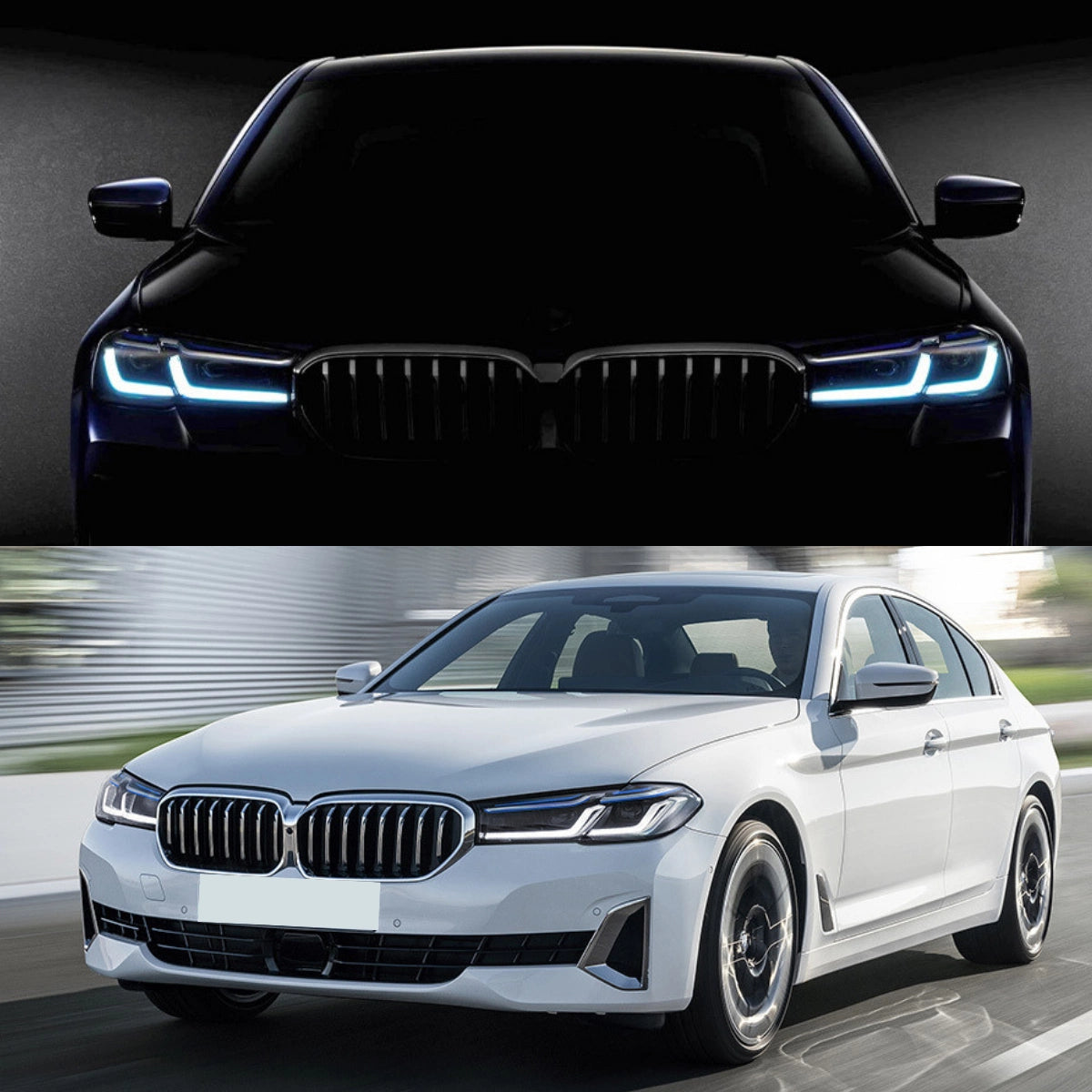 LED Headlights for 2021-2023 BMW 5 Series G30 Pre-LCI | Dual Blue Eyebrow, Tri-Color DRL, Plug & Play