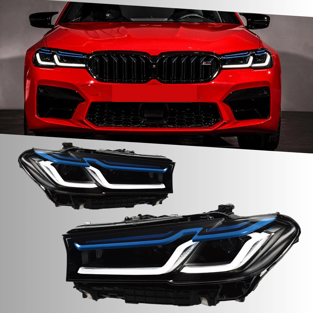LED Headlights for 2021-2023 BMW 5 Series G30 Pre-LCI | Dual Blue Eyebrow, Tri-Color DRL, Plug & Play
