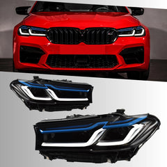 LED Headlights for 2021-2023 BMW 5 Series G30 Pre-LCI | Dual Blue Eyebrow, Tri-Color DRL, Plug & Play