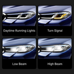 LED Headlights for 2021-2023 BMW 5 Series G30 Pre-LCI | Dual Blue Eyebrow, Tri-Color DRL, Plug & Play