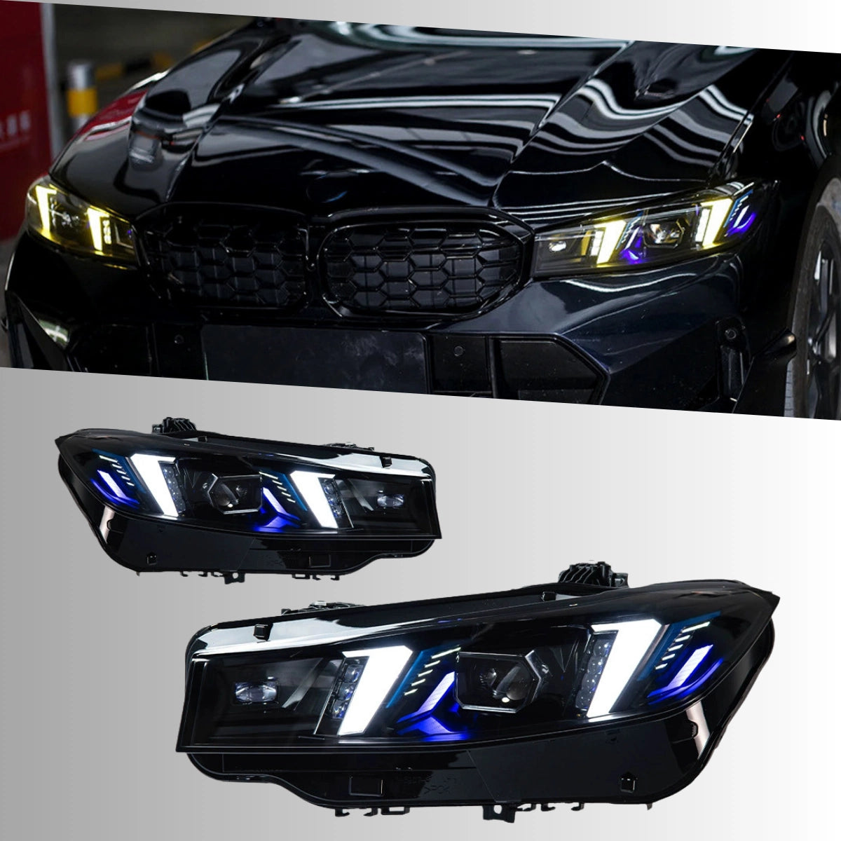 LED Headlights for 2023-2026 BMW 3 Series G20 LCI | Dual-Color Fang DRL, Plug & Play