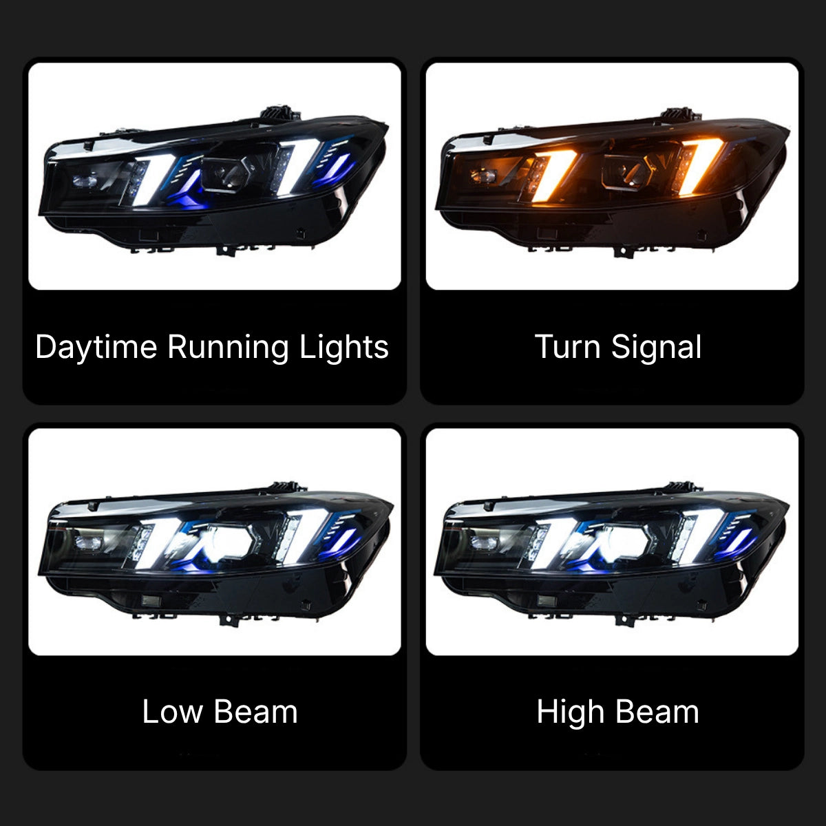 LED Headlights for 2023-2026 BMW 3 Series G20 LCI | Dual-Color Fang DRL, Plug & Play