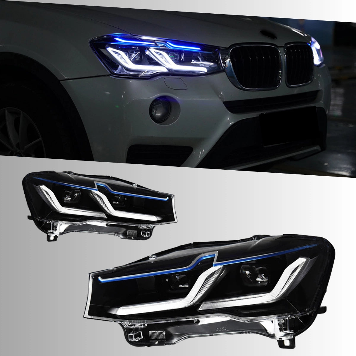 LED Headlights for BMW X3 F25 LCI (15-17) & X4 F26 (15-18) | Dual-Color DRL, Sequential Signals