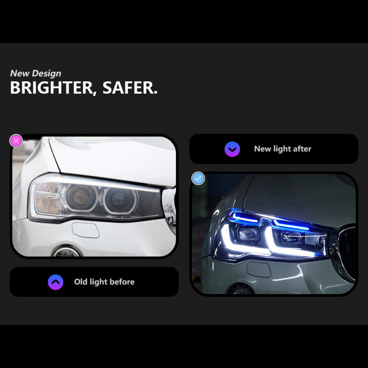 LED Headlights for BMW X3 F25 LCI (15-17) & X4 F26 (15-18) | Dual-Color DRL, Sequential Signals