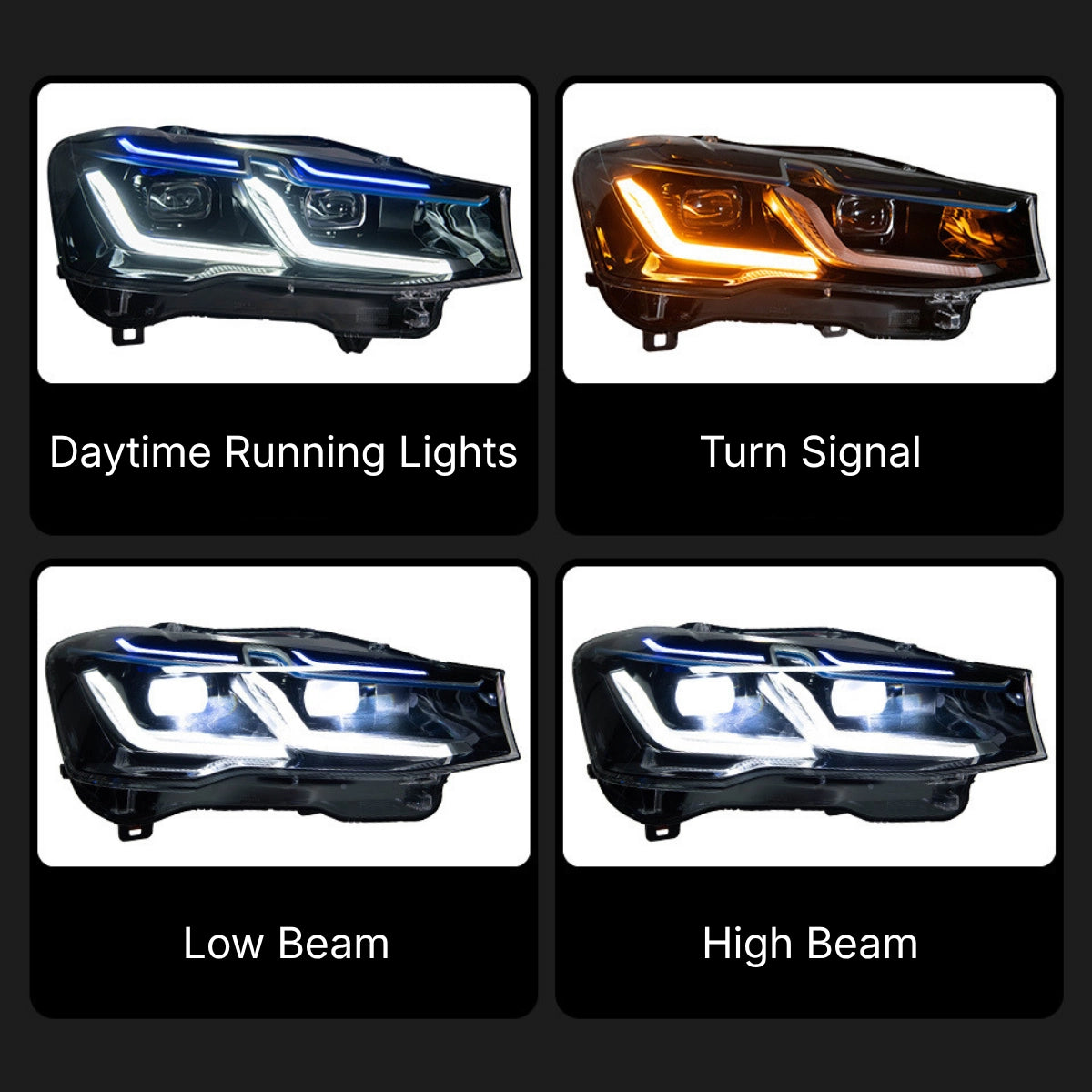 LED Headlights for BMW X3 F25 LCI (15-17) & X4 F26 (15-18) | Dual-Color DRL, Sequential Signals