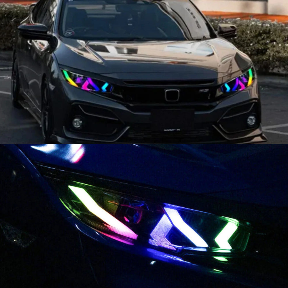 LEDHeadlightsforHondaCivic10thGen_2016-2021_App-ControlledRGBLamboStyleDRL_DemonEye_1 - NOXBEAM
