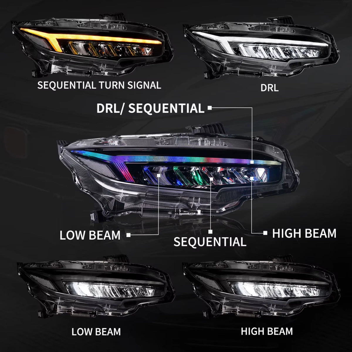 LEDHeadlightsforHondaCivic10thGen_2016-2021_NEWDesignRGBDRL_SequentialSignals_8 - NOXBEAM