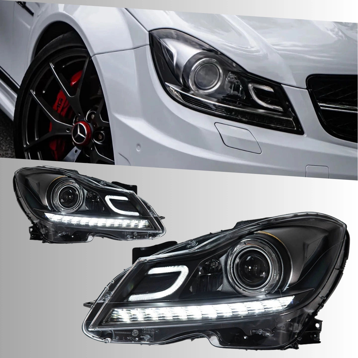 LED-Scheinwerfer für 2012-2014 Mercedes C-Klasse W204 Facelift | nur Halogen, Startanimation