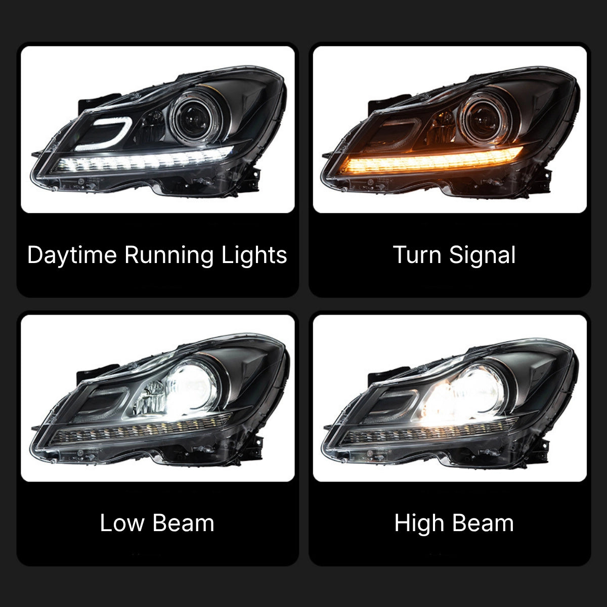 LED-Scheinwerfer für 2012-2014 Mercedes C-Klasse W204 Facelift | nur Halogen, Startanimation