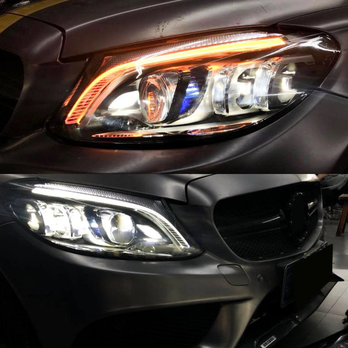 LED-Scheinwerfer für 2015-2021 Mercedes C-Klasse W205 Limousine | Cyber-Blue Startanimation