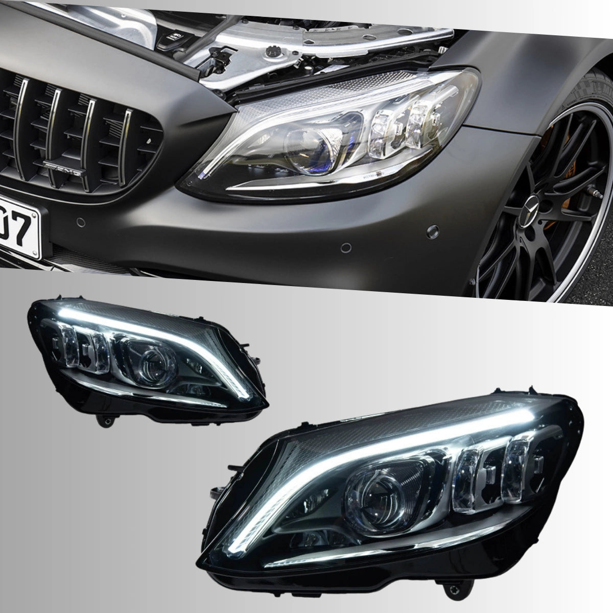 LED-Scheinwerfer für 2015-2021 Mercedes C-Klasse W205 Limousine | Cyber-Blue Startanimation