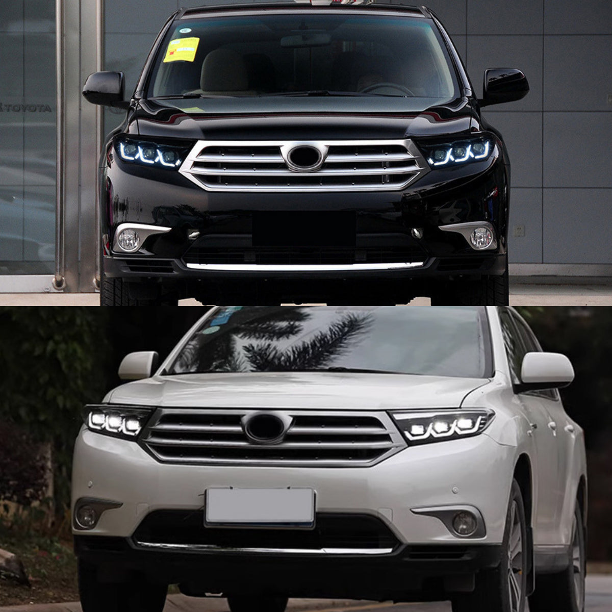 LEDHeadlightsforToyotaHighlander_2011-2013_SequentialSignals_Projector_WithDRL_RedEvilEye_1 - NOXBEAM