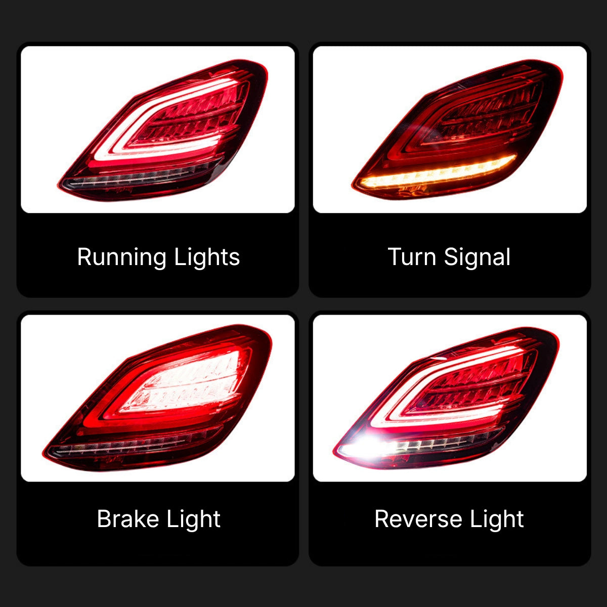 LED-Rückleuchten für 2015-2021 Mercedes C-Klasse W205 Limousine | dynamischer Blinker