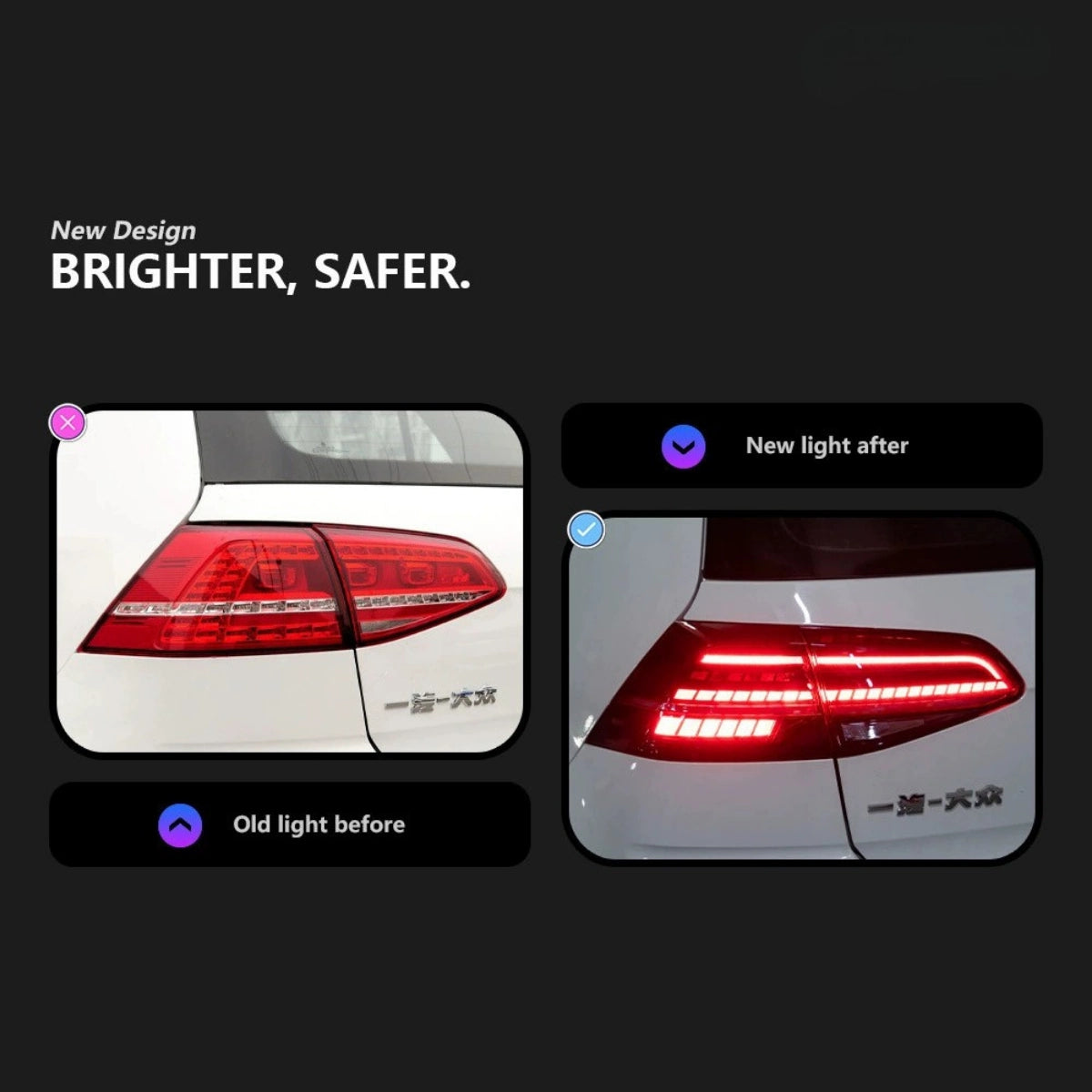 LED Tail Lights for VW Golf MK7 2015-2017 | OE Upgrade for GTI & Golf R Hatchback, Pre-Facelift, Start-Up Animation, Sequential, Plug & Play