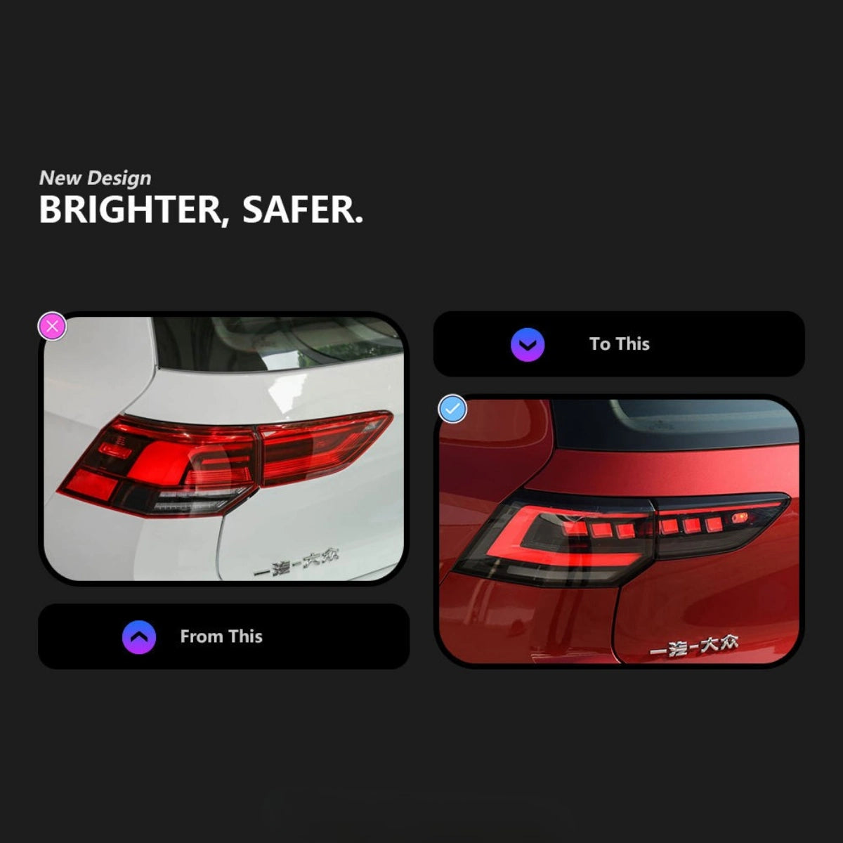 LED Tail Lights for VW Golf MK8 2022-2024 | OE Upgrade for GTI & Golf R Hatchback, Red Lens, Start-Up Animation, Sequential, Plug & Play