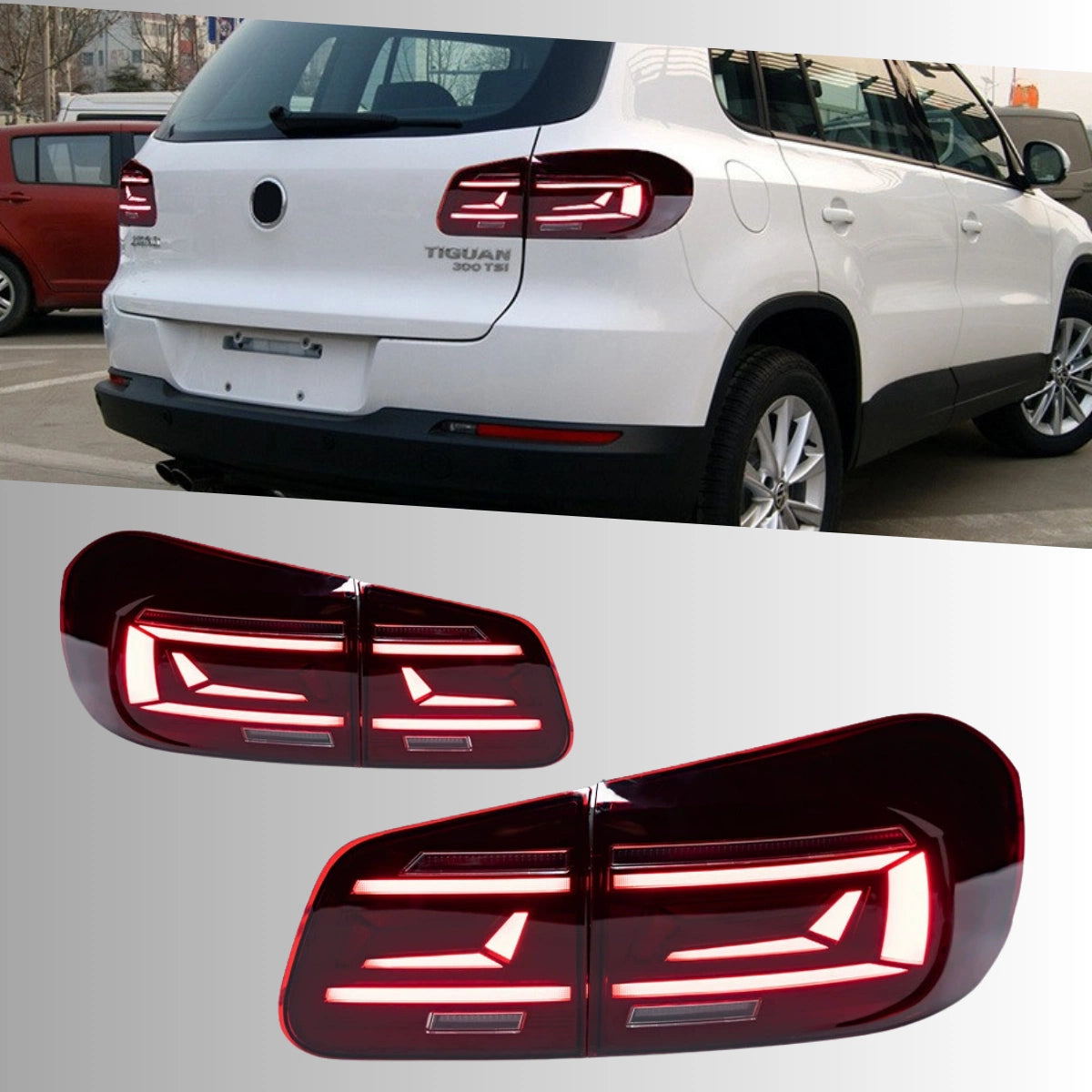 LED Tail Lights for VW Tiguan 2012-2017 | OE Upgrade for MK1 SUV R-Line, Red Lens, Start-Up Animation, Sequential, Plug & Play