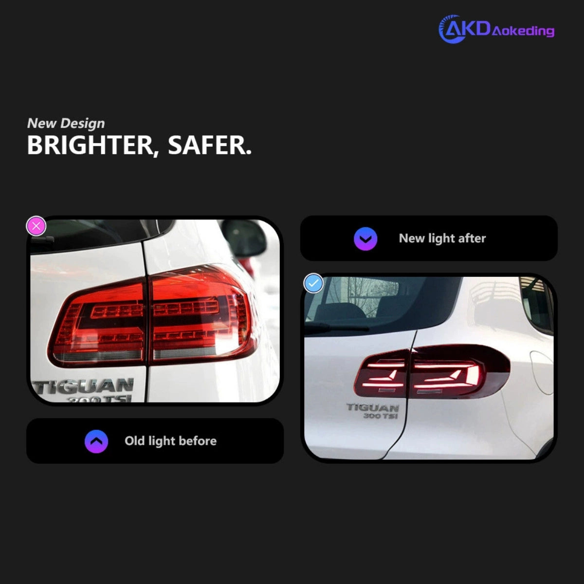 LED Tail Lights for VW Tiguan 2012-2017 | OE Upgrade for MK1 SUV R-Line, Red Lens, Start-Up Animation, Sequential, Plug & Play
