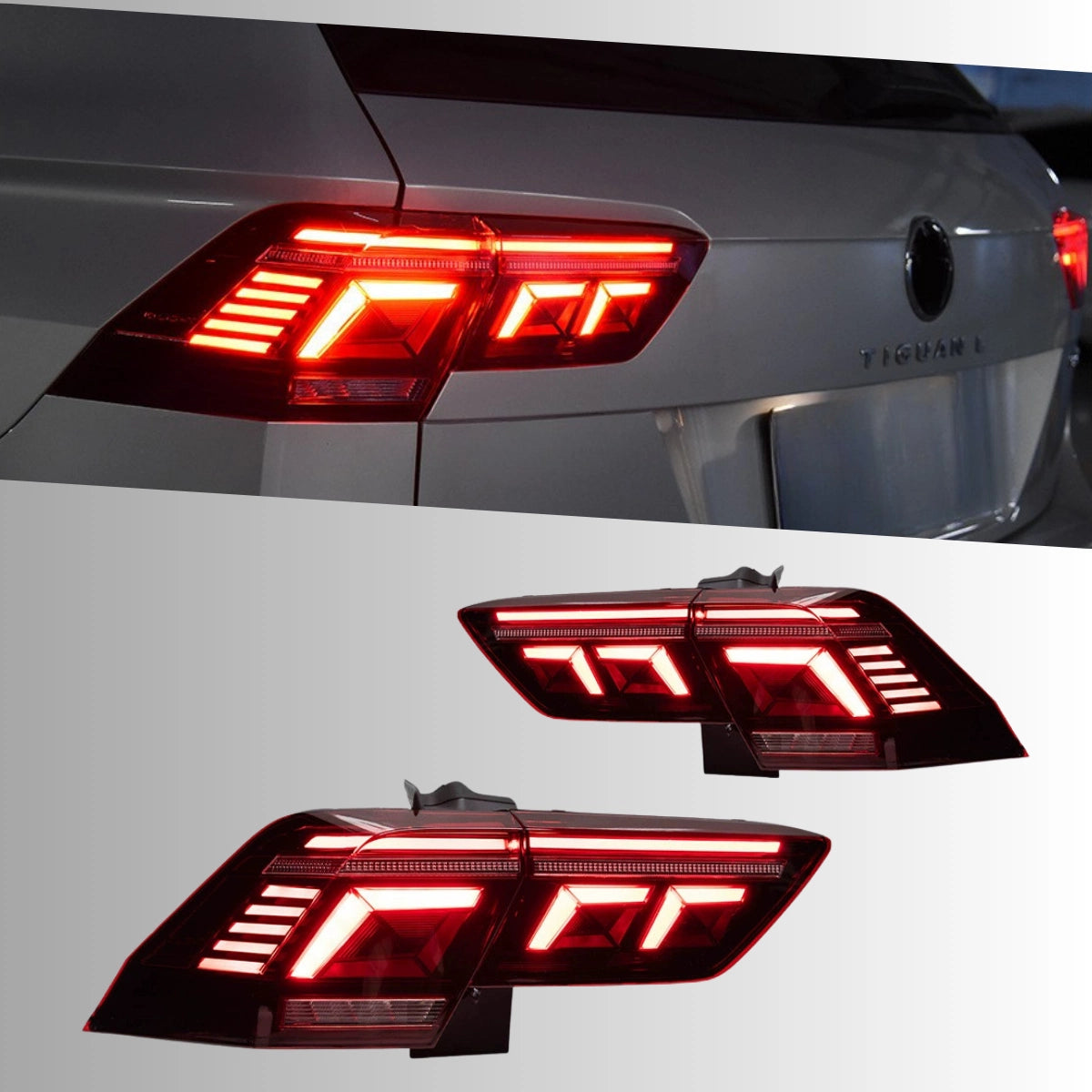LED Tail Lights for VW Tiguan 2018-2021 | OE Upgrade for MK2 SUV SEL R-Line, Red Lens, Start-Up Animation, Sequential, Plug & Play