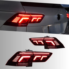 LED Tail Lights for VW Tiguan 2018-2021 | OE Upgrade for MK2 SUV SEL R-Line, Red Lens, Start-Up Animation, Sequential, Plug & Play