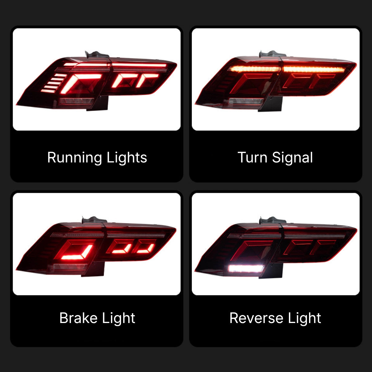 LED Tail Lights for VW Tiguan 2018-2021 | OE Upgrade for MK2 SUV SEL R-Line, Red Lens, Start-Up Animation, Sequential, Plug & Play