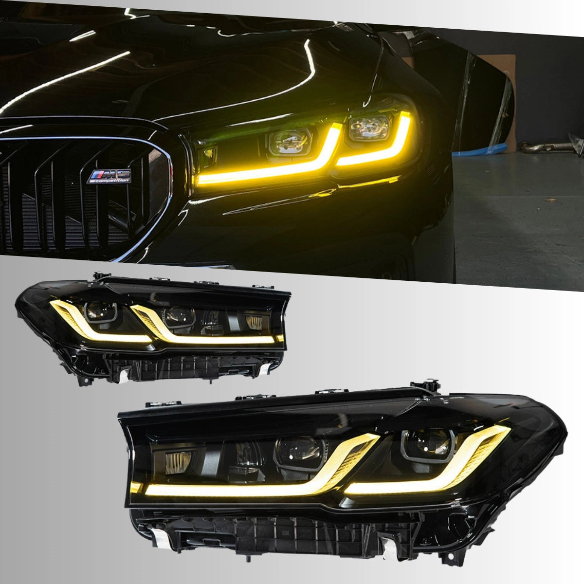 LED Headlights for 2017-2020 BMW 5 Series G30 Pre-LCI | Dual Blue Eyebrow, Dual-Color DRL, Plug & Play