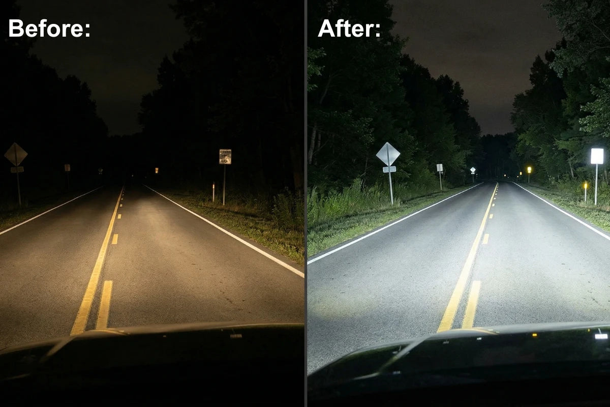 Upgrade-LED-headlight-before-after - NOXBEAM